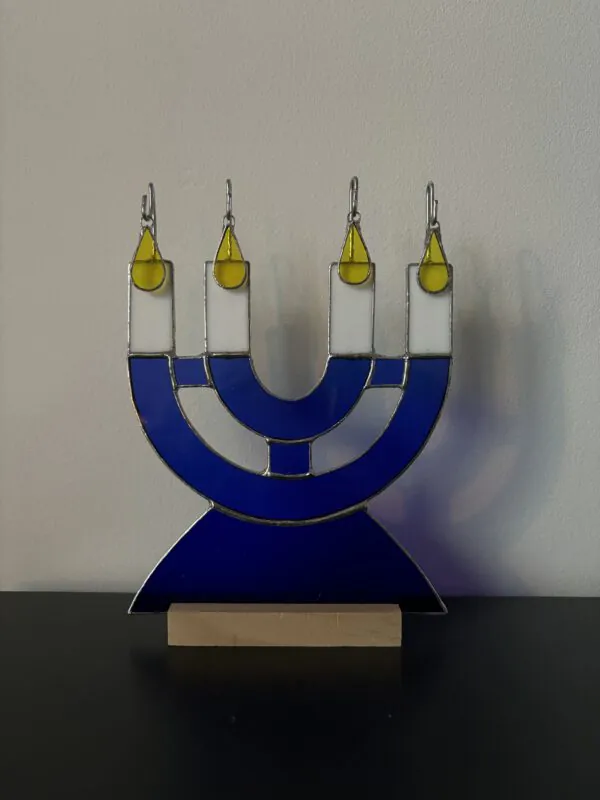 Tiffany glaskunst: donkerblauwe adventskandelaar