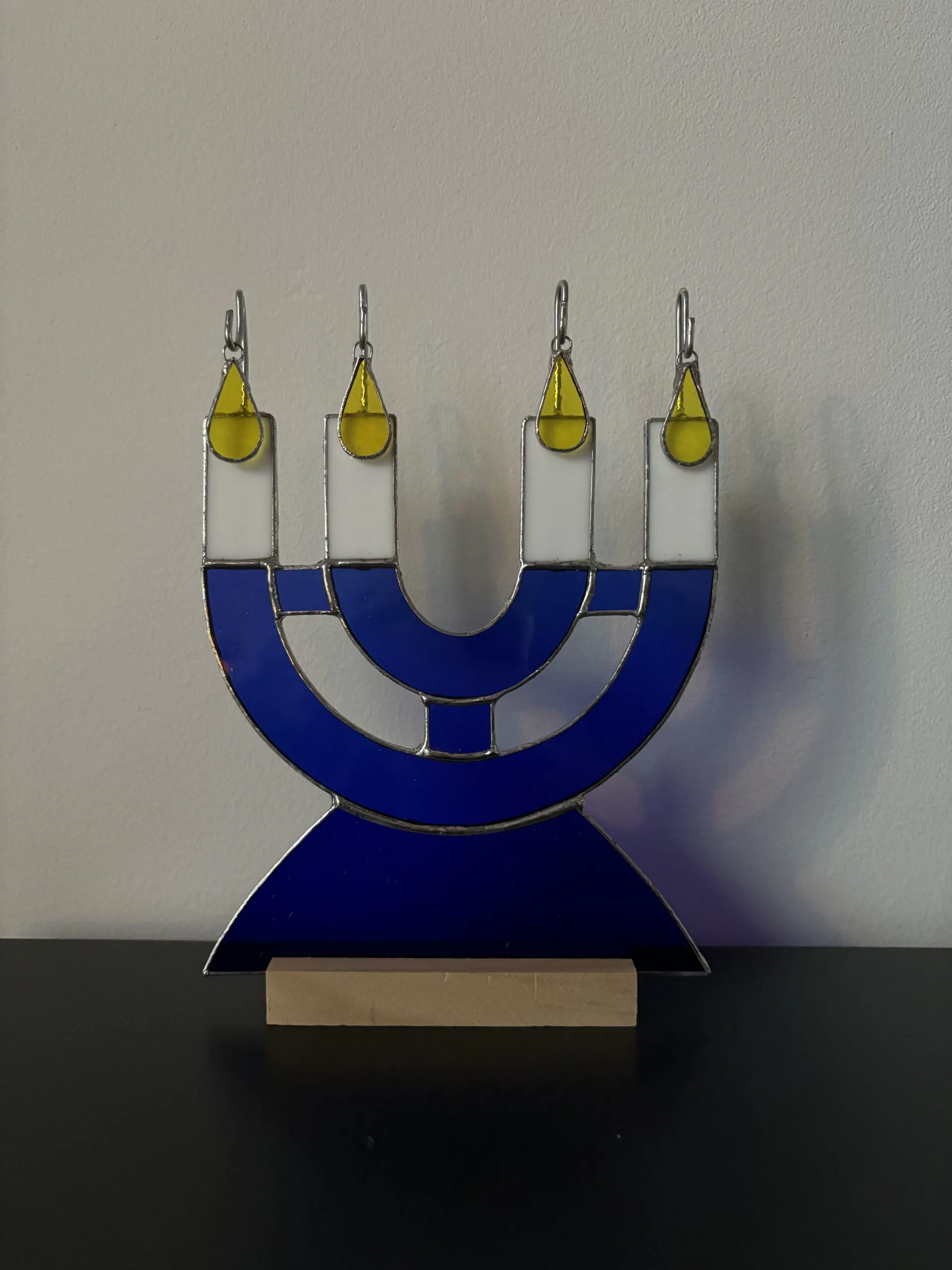 Tiffany glaskunst: donkerblauwe adventskandelaar